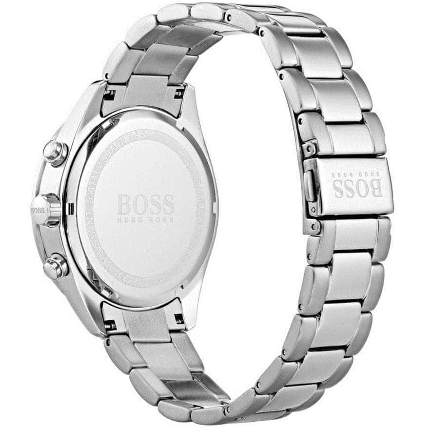 Side profile of Hugo Boss Ikon 1512962 showing 12mm thickness and silver finish with 100m water resistance