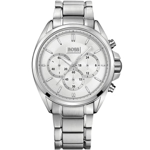 Hugo Boss Driver 1513039 men's watch with silver sunray dial, silver metal link strap, and 30m water resistance main view