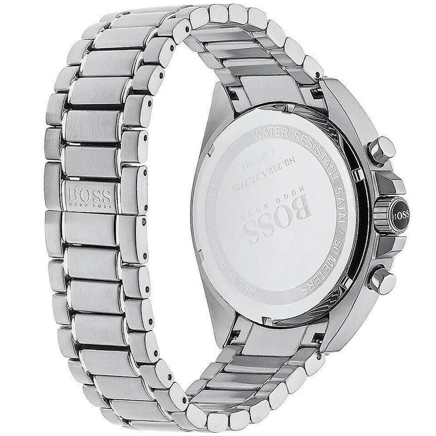 Engraved stainless steel case back of the Hugo Boss Driver 1513081 watch.