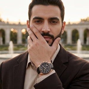Lifestyle luxury shot featuring Hugo Boss Driver 1513092 men's watch.