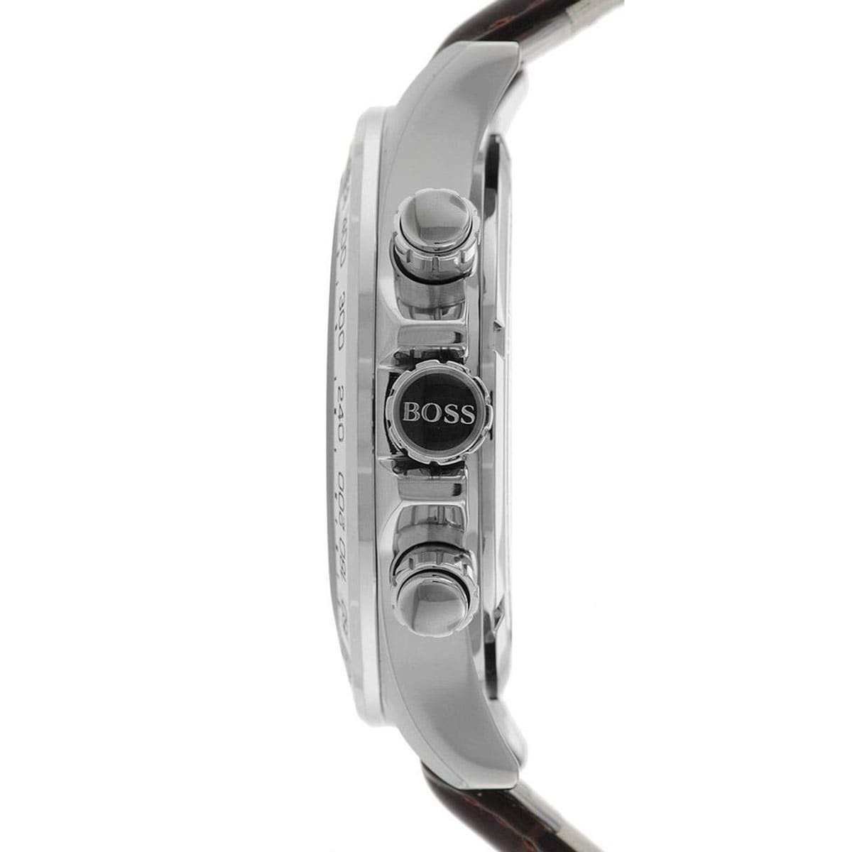 Side profile of Hugo Boss Ikon 1513175 showing 12mm thickness and silver finish with 100m water resistance