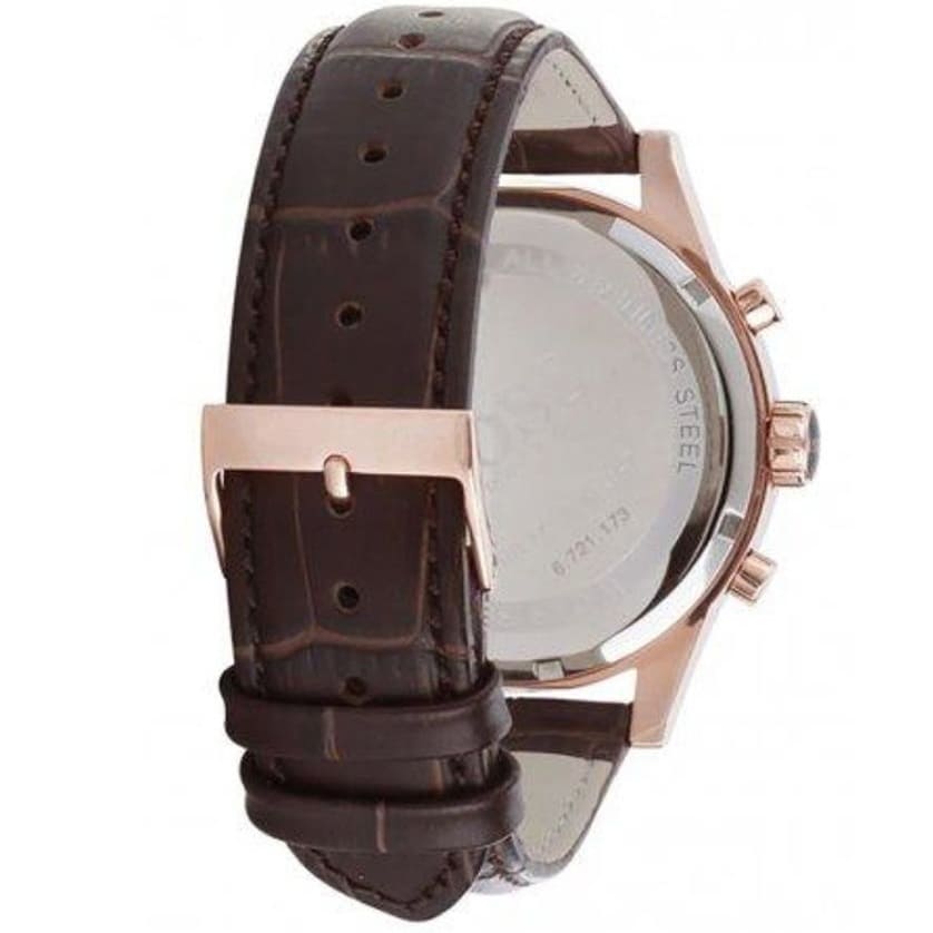 Caseback of Hugo Boss Jet 1513281 showing technical specs grey dial and leather strap 50m water resistance