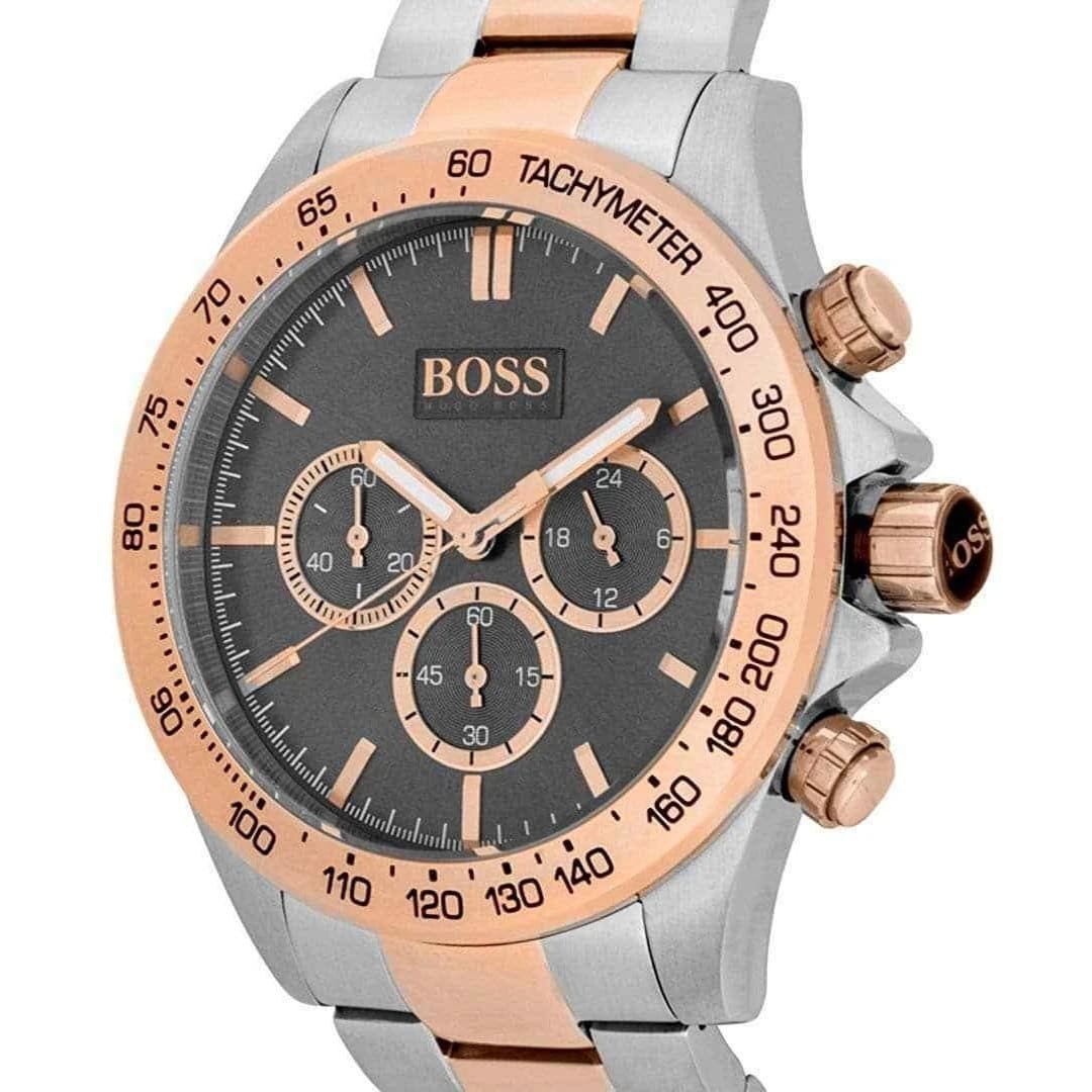 Side profile view of the 12mm thick stainless steel case of the Hugo Boss Ikon