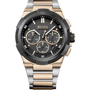 Hugo Boss Supernova 1513358 men's watch with black dial, two-tone metal strap, and 50m water resistance main view