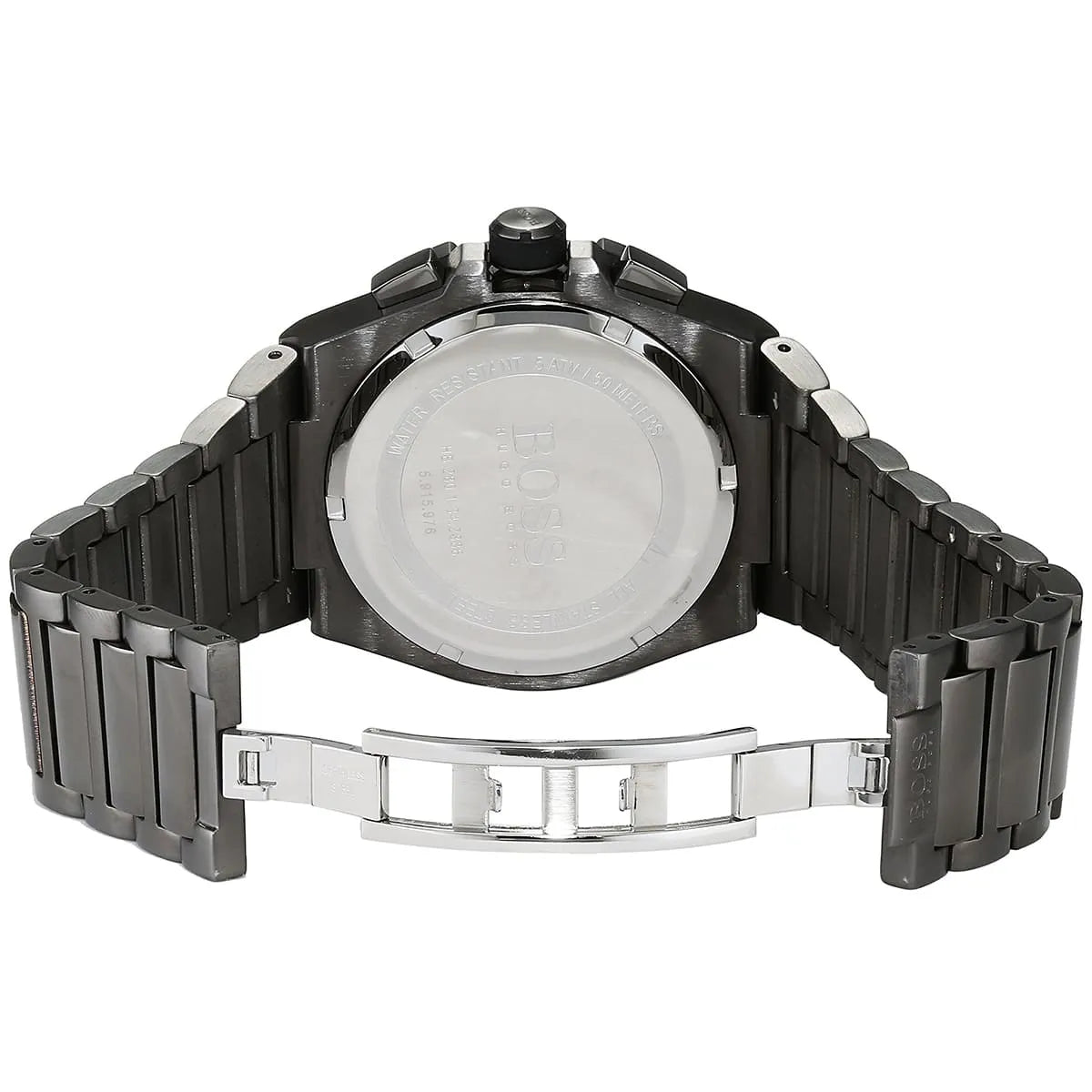 Gray metal deployment clasp on Hugo Boss Supernova 1513361 gray dial watch water resistant 50m