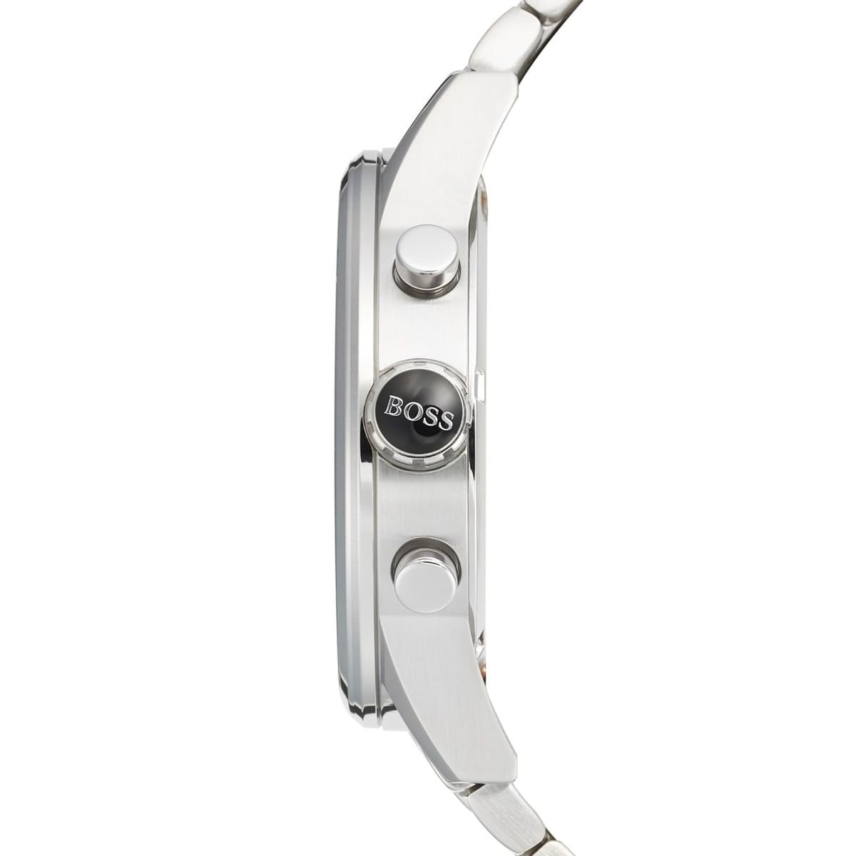 Side profile of Hugo Boss Jet 1513383 showing 10mm thickness and silver finish with 50m water resistance