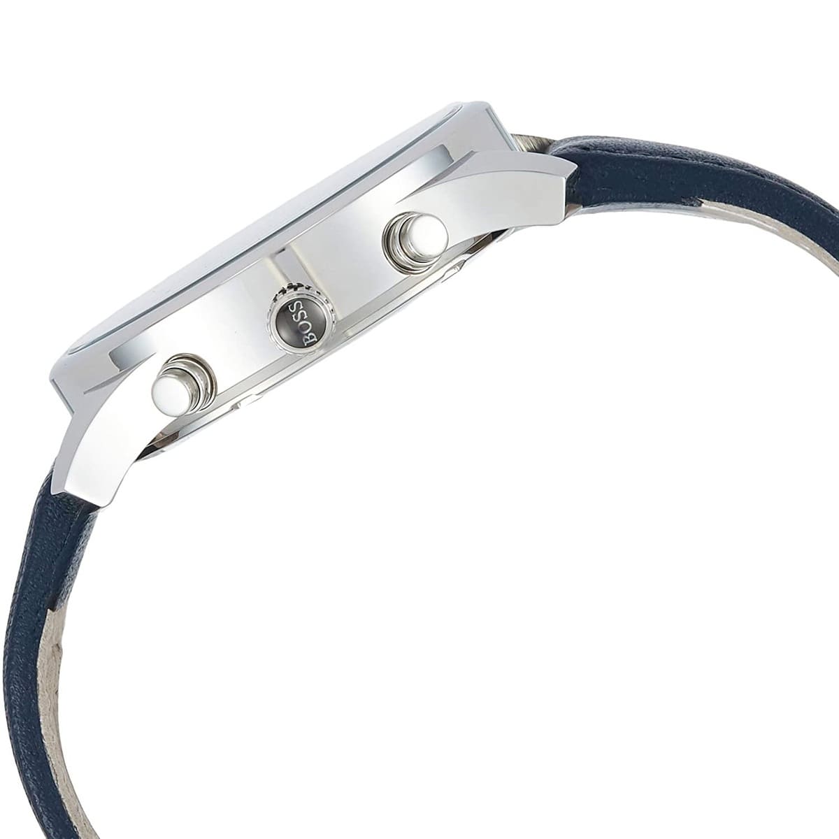 Side profile of Hugo Boss Runner 1513431 showing 10mm thickness and silver finish with 50m water resistance