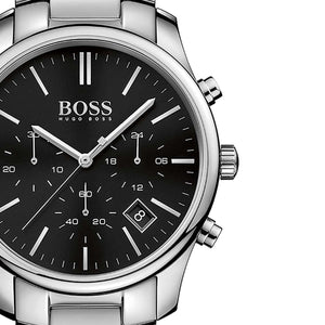 Hugo Boss Hero 1513433 men's chronograph watch with silver stainless steel strap and black dial