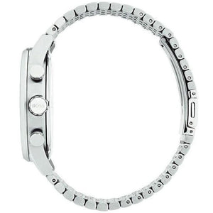 Side profile of Hugo Boss Navigator 1513498 showing 11mm thickness and silver finish with 50m water resistance