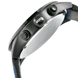 Side profile of Hugo Boss Grand Prix 1513563 showing 11mm thickness and black finish with 30m water resistance