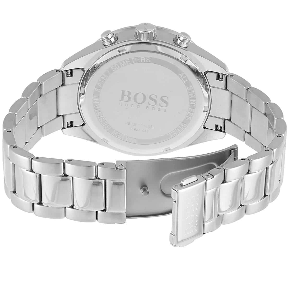 Close-up view of the clasp of the Hugo Boss Talent 1513582 stainless steel bracelet watch.
