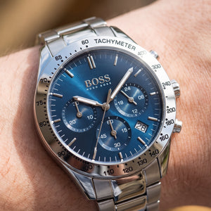 Lifestyle luxury shot featuring Hugo Boss Talent 1513582 men's watch.