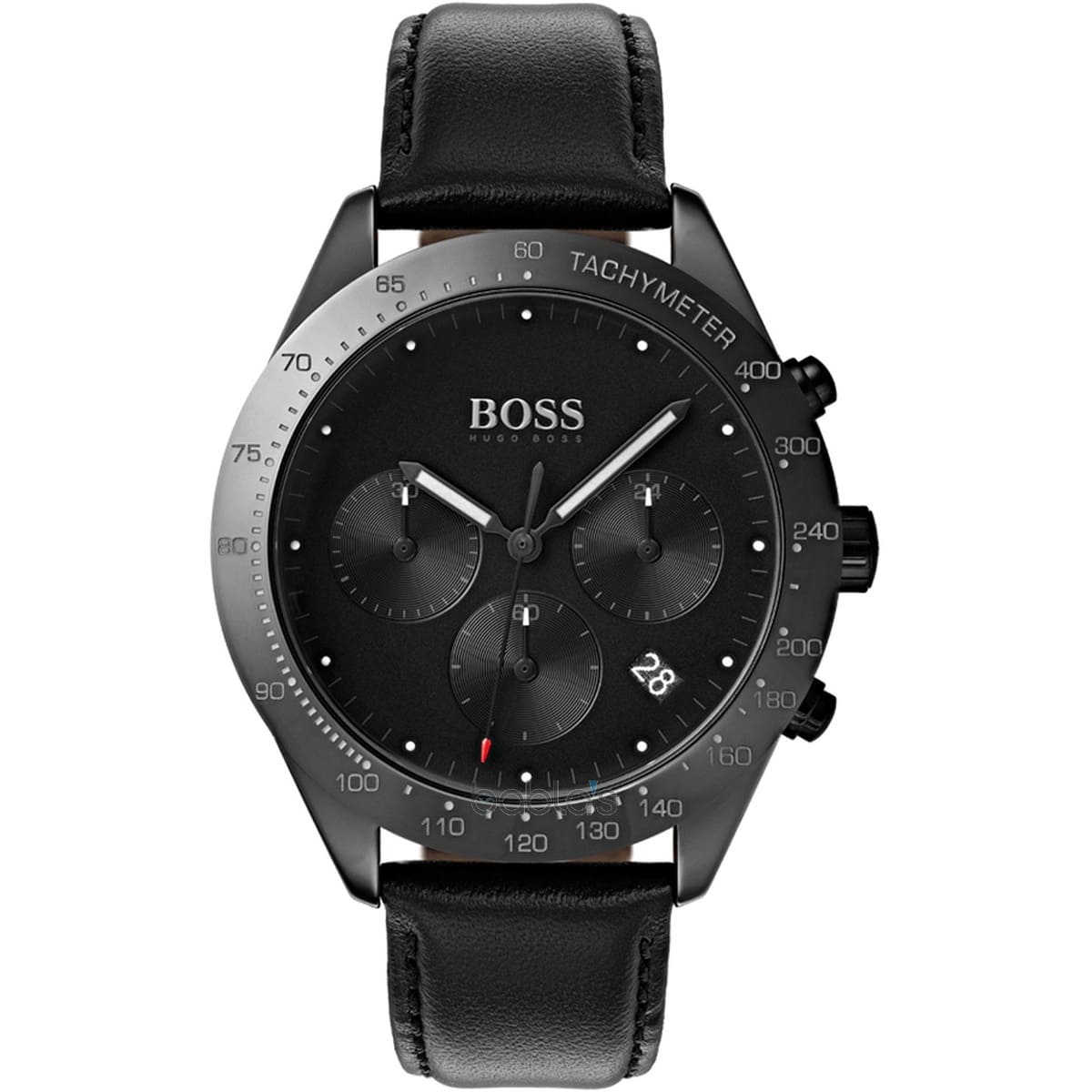 Hugo Boss Talent 1513590 men's watch with black sunray dial, black ion-plated case, black leather strap, and 50m water resistance main view