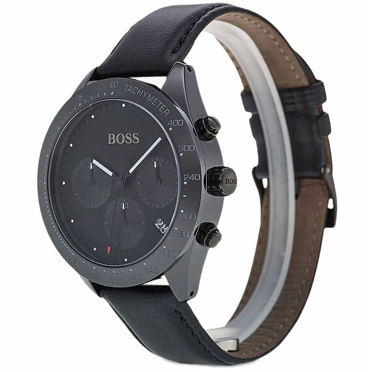 Side profile of Hugo Boss Talent 1513590 showing 11mm thickness and black finish with 50m water resistance
