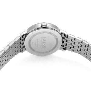 Back view of the Hugo Boss 1513642 watch showing the stainless steel caseback
