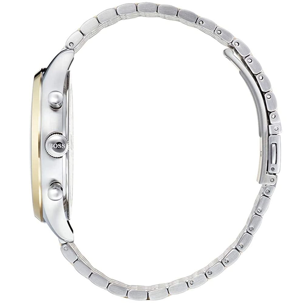 Side profile of Hugo Boss Companion 1513654 showing 11mm thickness and two-tone finish with 50m water resistance