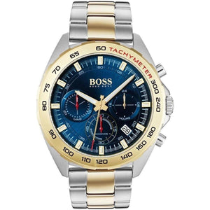 Hugo Boss Intensity 1513667 men's watch with blue dial, two-tone metal strap, and 50m water resistance main view