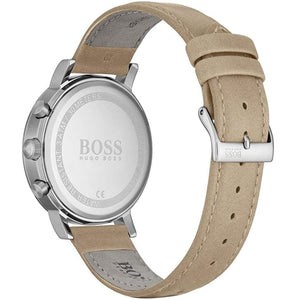 Silver stainless steel buckle on Hugo Boss Spirit 1513691 brown leather strap watch water resistant 30m