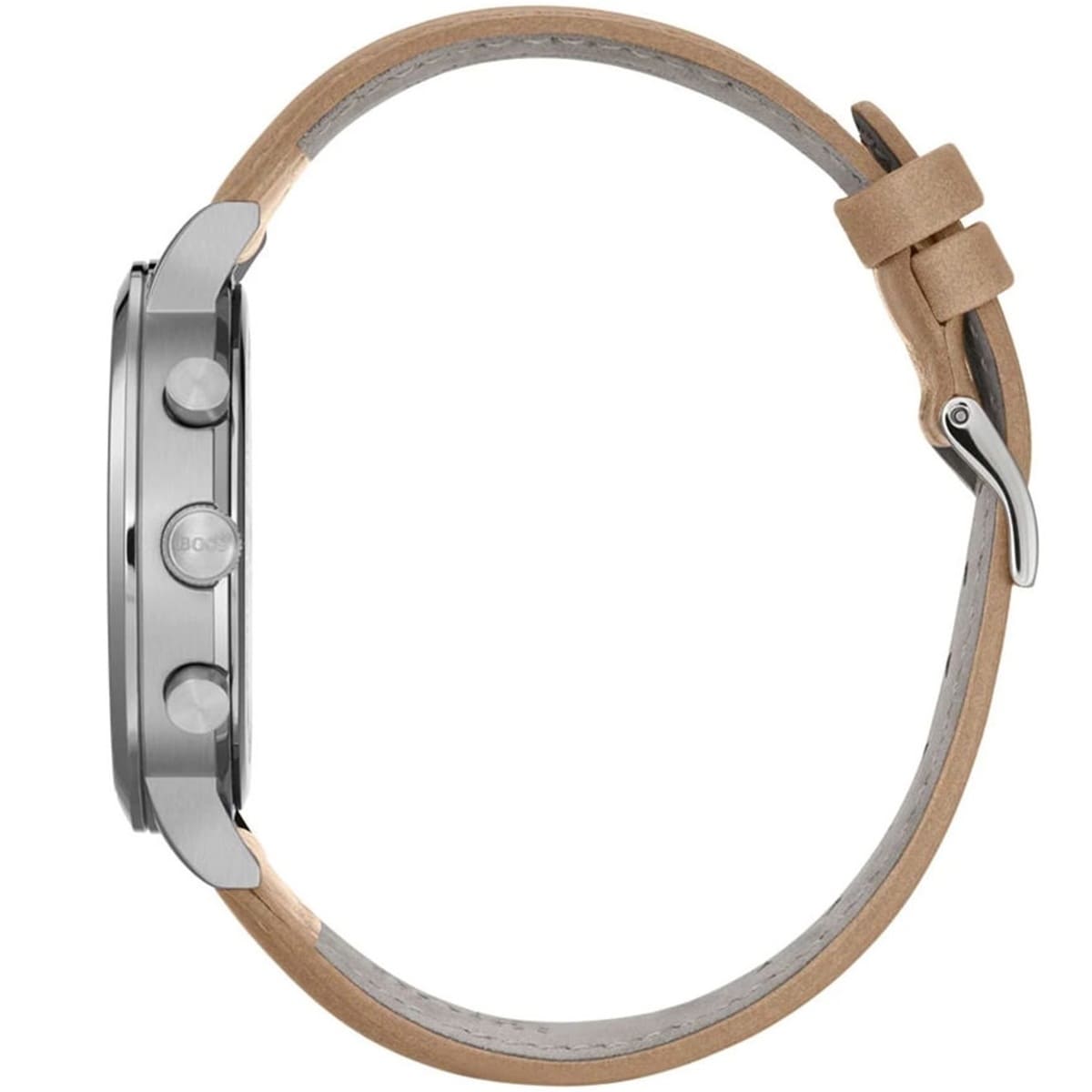 Professional man wearing Hugo Boss Spirit 1513691 with gray dial and brown leather strap water resistant 30m