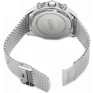 Silver metal sliding clasp on Hugo Boss Ocean Edition 1513701 black dial watch water resistant 100m