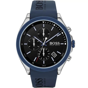 Hugo Boss Velocity 1513717 men's chronograph watch with silver case and blue rubber strap