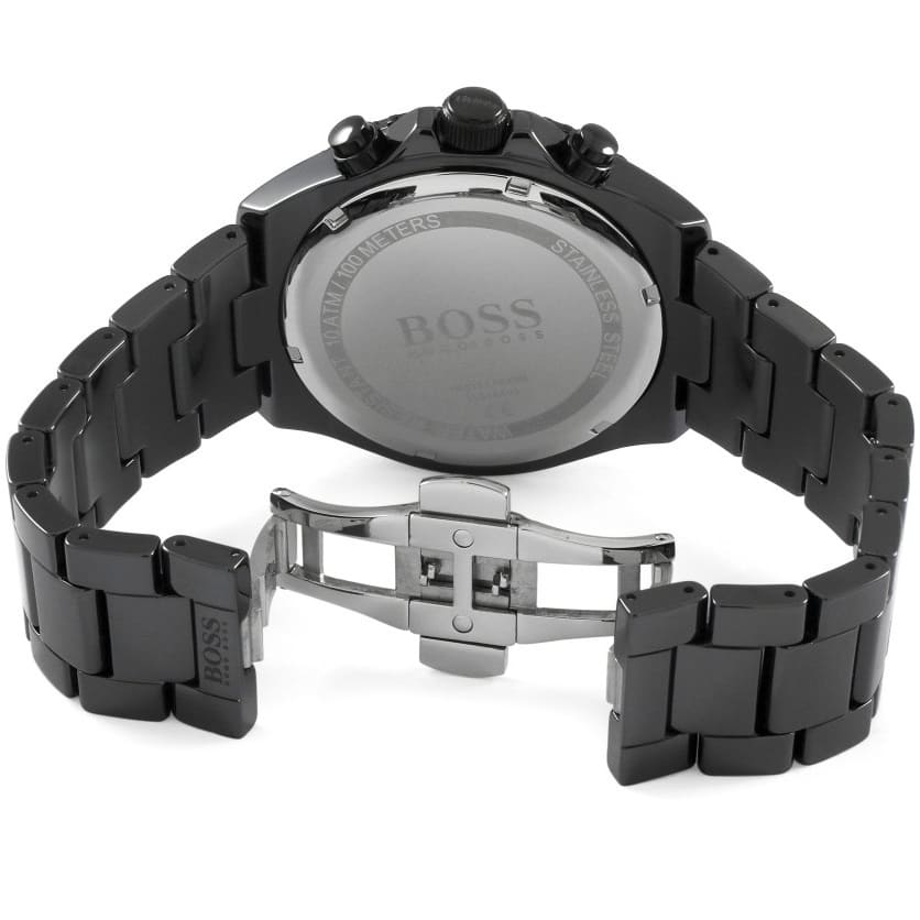 Black metal deployment clasp on Hugo Boss Ocean Edition 1513743 blue dial watch water resistant 100m