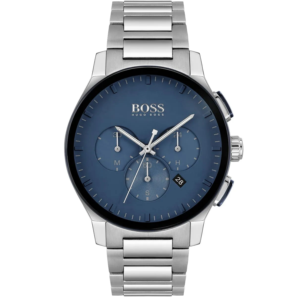 Hugo Boss Peak 1513763 men's watch with blue dial, silver metal strap, and 50m water resistance main view