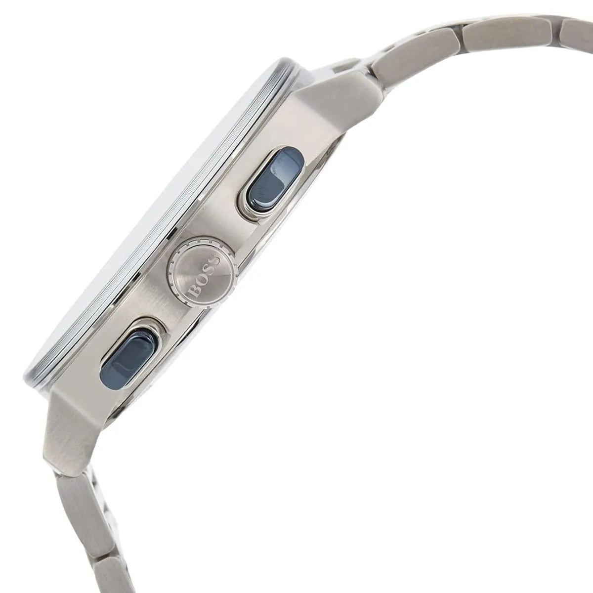 Side profile of Hugo Boss Peak 1513763 showing 11mm thickness and silver finish with 50m water resistance