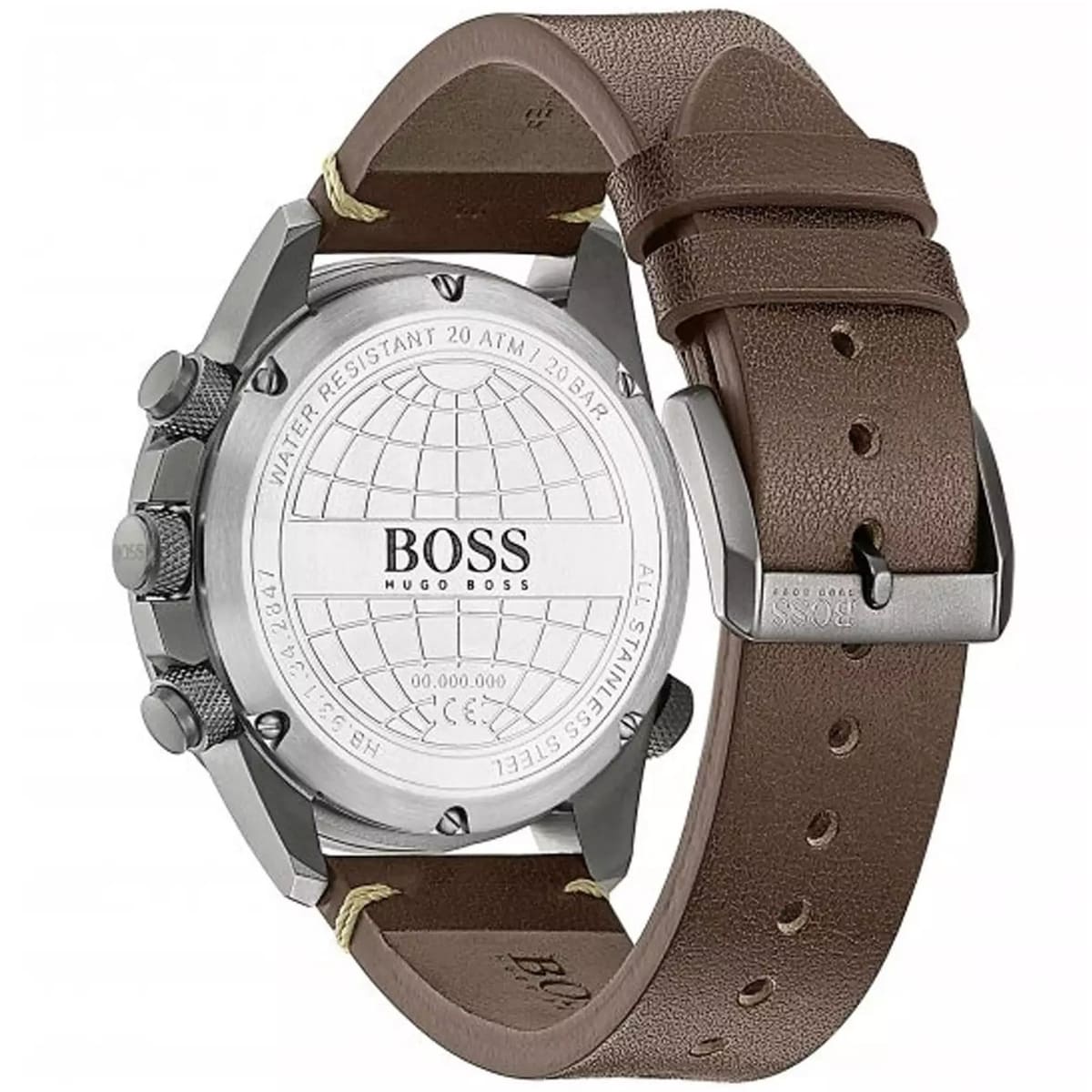 Back view of the Hugo Boss 1513773 watch showing the engraved logo and technical specifications