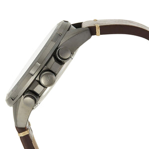 Left side perspective showing the premium brown leather strap texture of the Hugo Boss 1513773