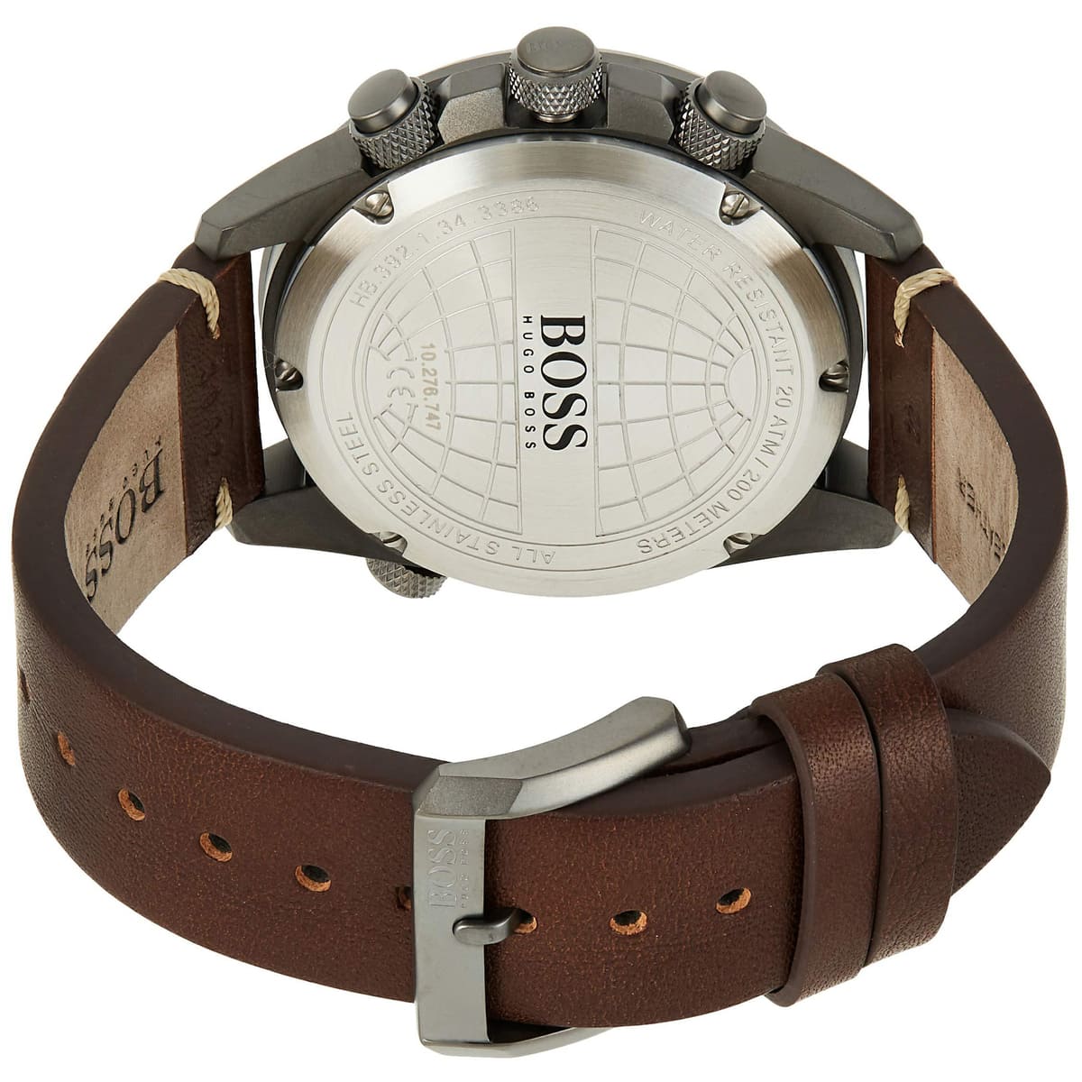 Gray stainless steel buckle clasp on the brown genuine leather strap of the 1513773
