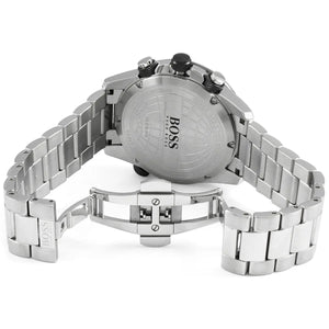 Silver metal deployment clasp on Hugo Boss Nomad 1513774 gray dial watch water resistant 50m