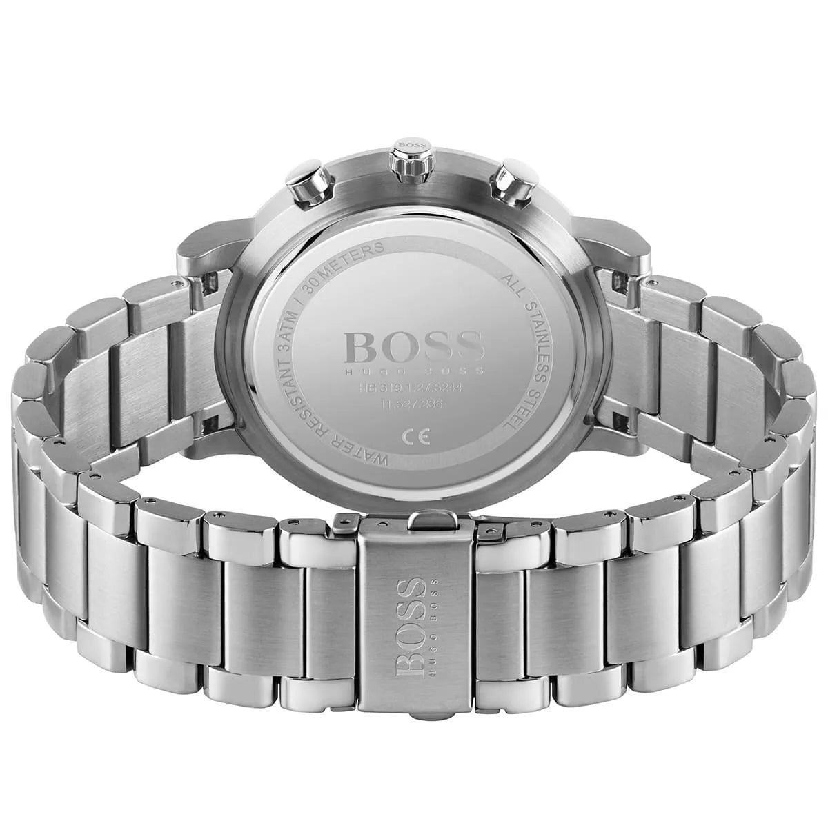 Back view of the Hugo Boss 1513779 watch showing the stainless steel caseback details