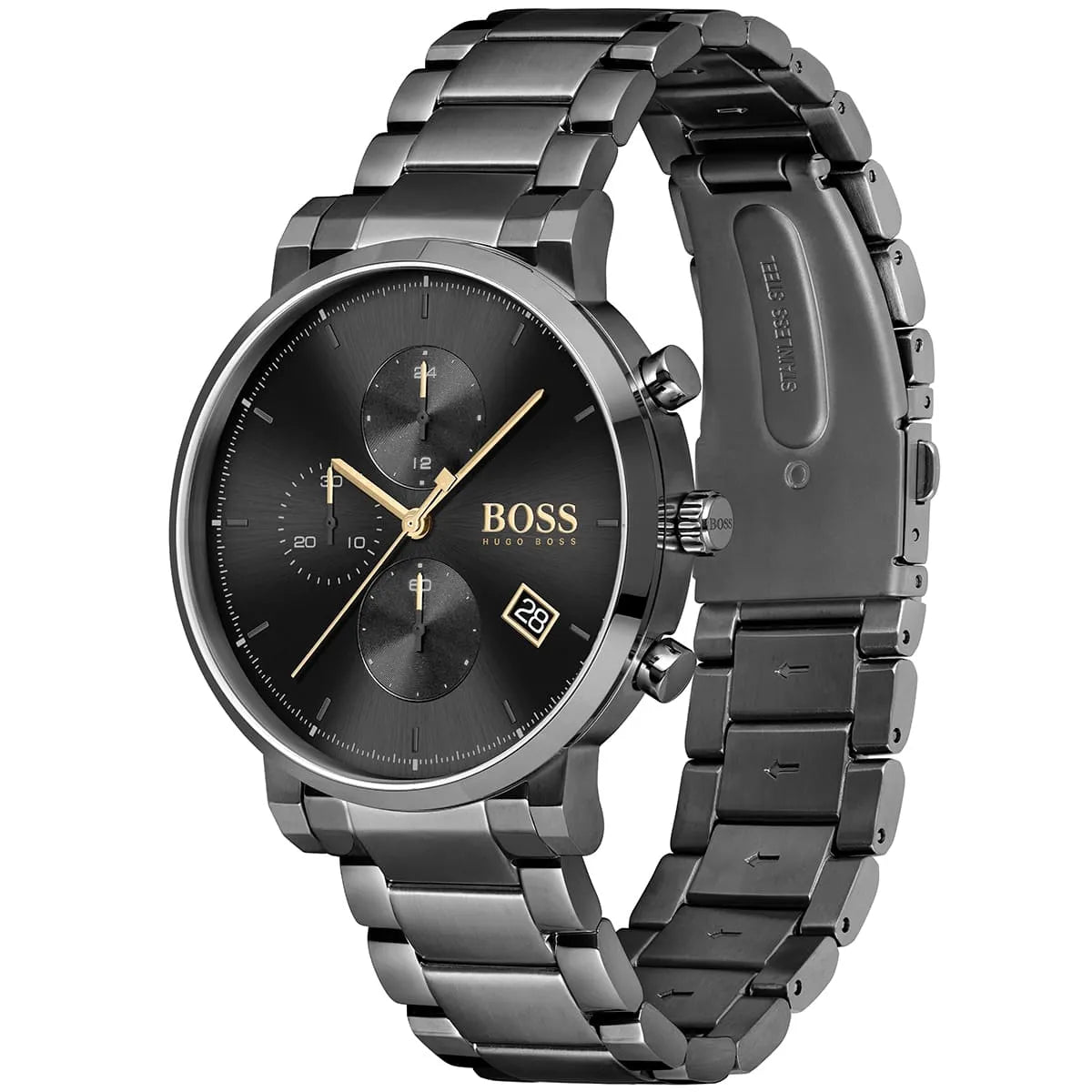 Side profile view showing the case thickness of the Hugo Boss Integrity 1513780 watch.