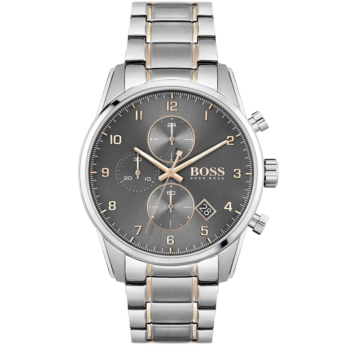 Hugo Boss Skymaster 1513789 men's watch with gray dial, two-tone metal strap, and 50m water resistance main view