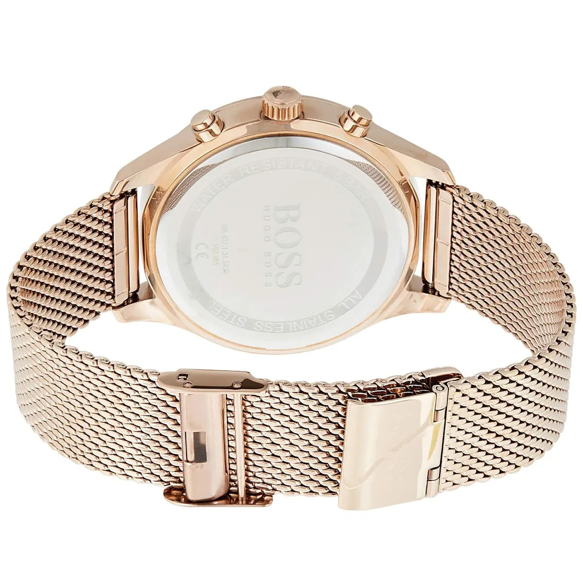 Rose gold metal sliding clasp on Hugo Boss Associate 1513806 black dial watch water resistant 50m