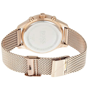 Rose gold metal sliding clasp on Hugo Boss Associate 1513806 black dial watch water resistant 50m