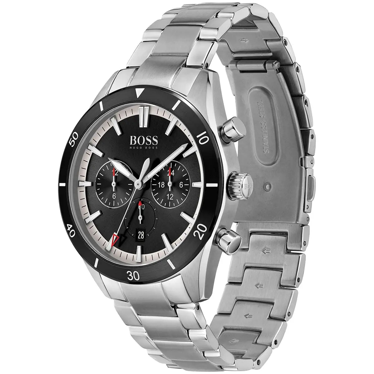 Side profile view showing the case thickness of the Hugo Boss Santiago 1513862 watch.