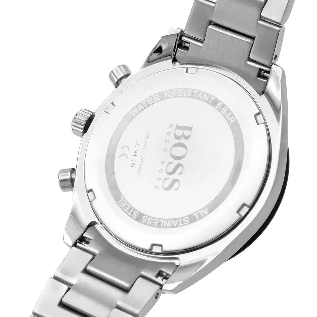 Silver watch with brand logo on a white background