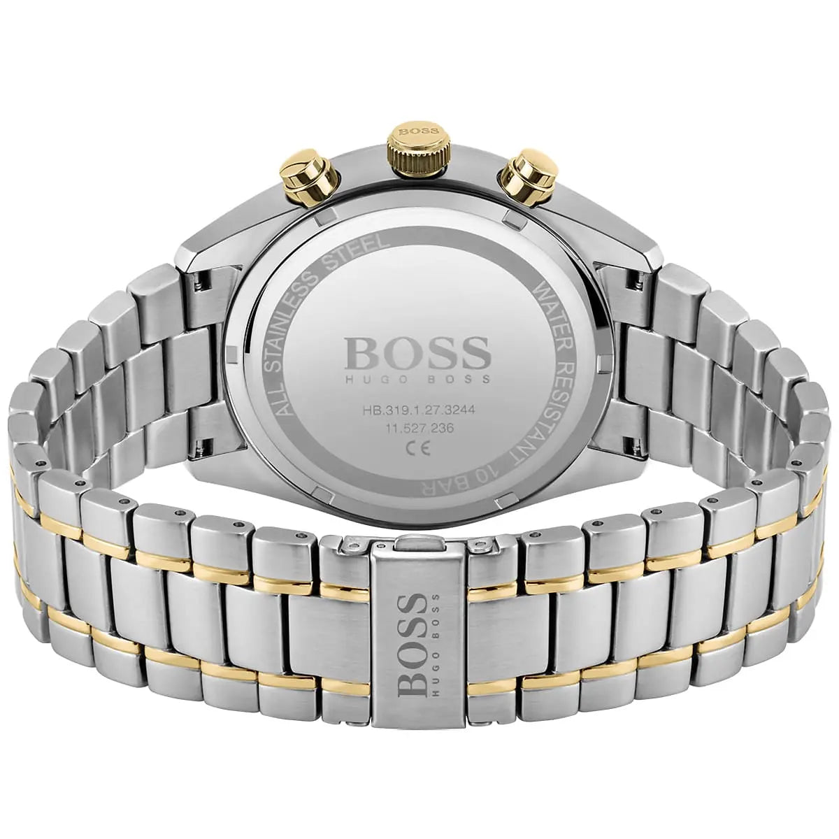 Engraved stainless steel case back of the Hugo Boss Champion 1513878 watch.