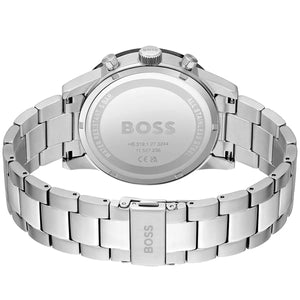 Caseback of Hugo Boss Allure 1513922 showing technical specs black dial and silver metal strap 50m water resistant