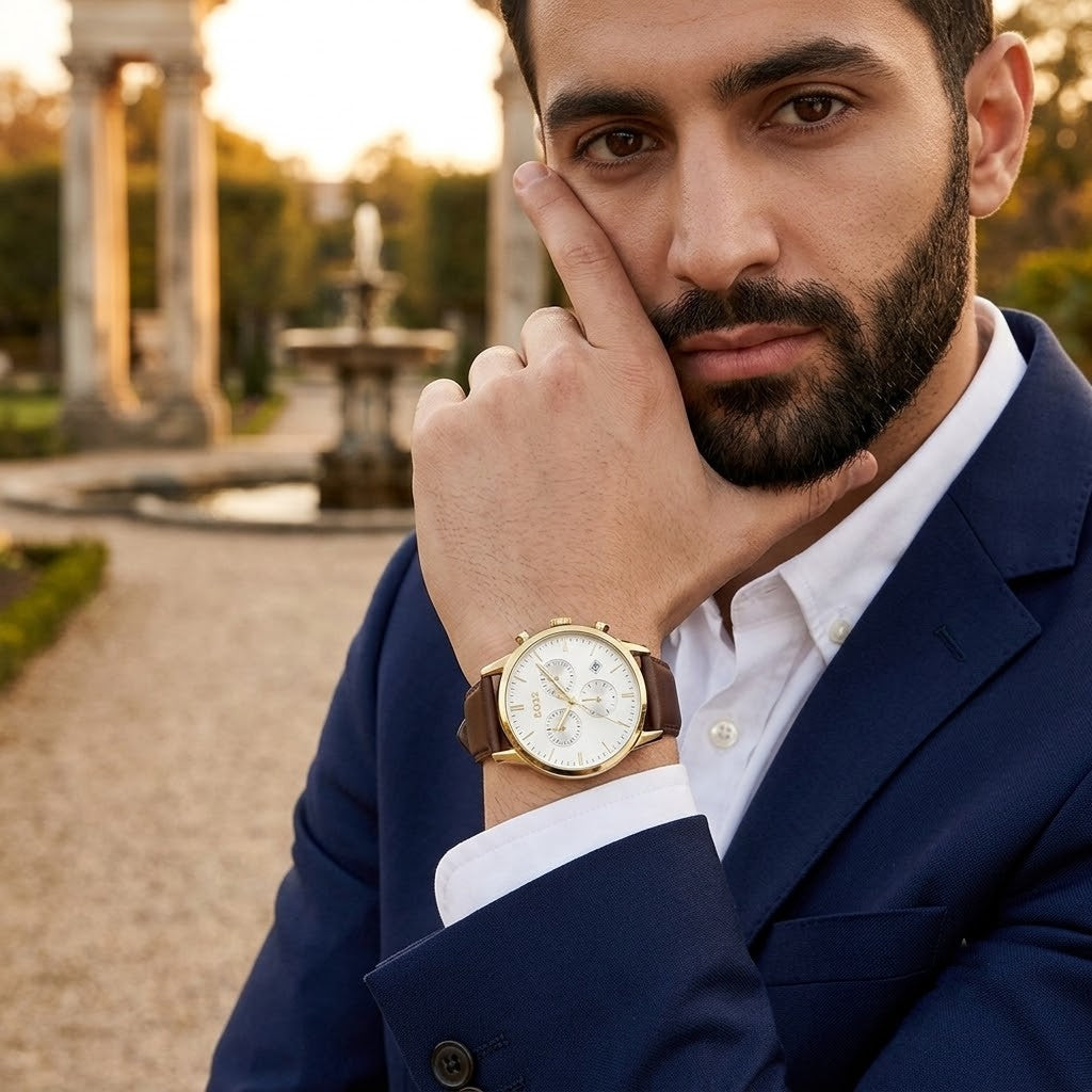 Live wrist shot of Hugo Boss Dapper 1513926 men's watch.