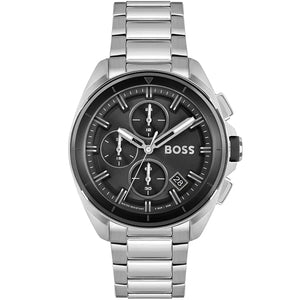 Hugo Boss Volane 1513949 men's watch with black dial, silver metal strap, and 50m water resistance main view