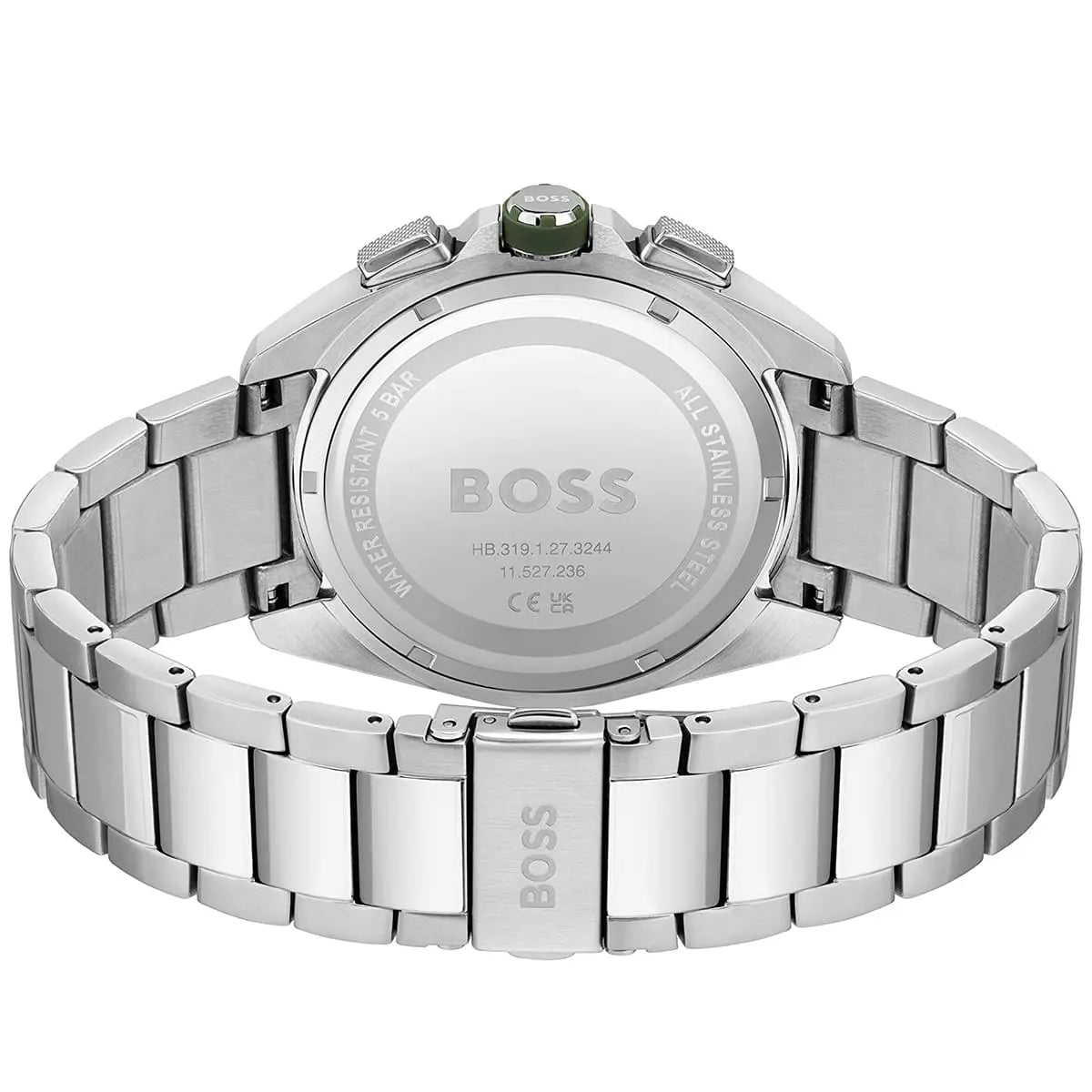 Back view of the Hugo Boss 1513951 watch showing the stainless steel caseback details
