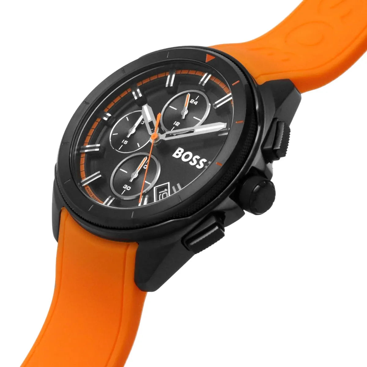 Side profile of Hugo Boss Volane 1513957 showing 12mm thickness and black finish with 50m water resistance
