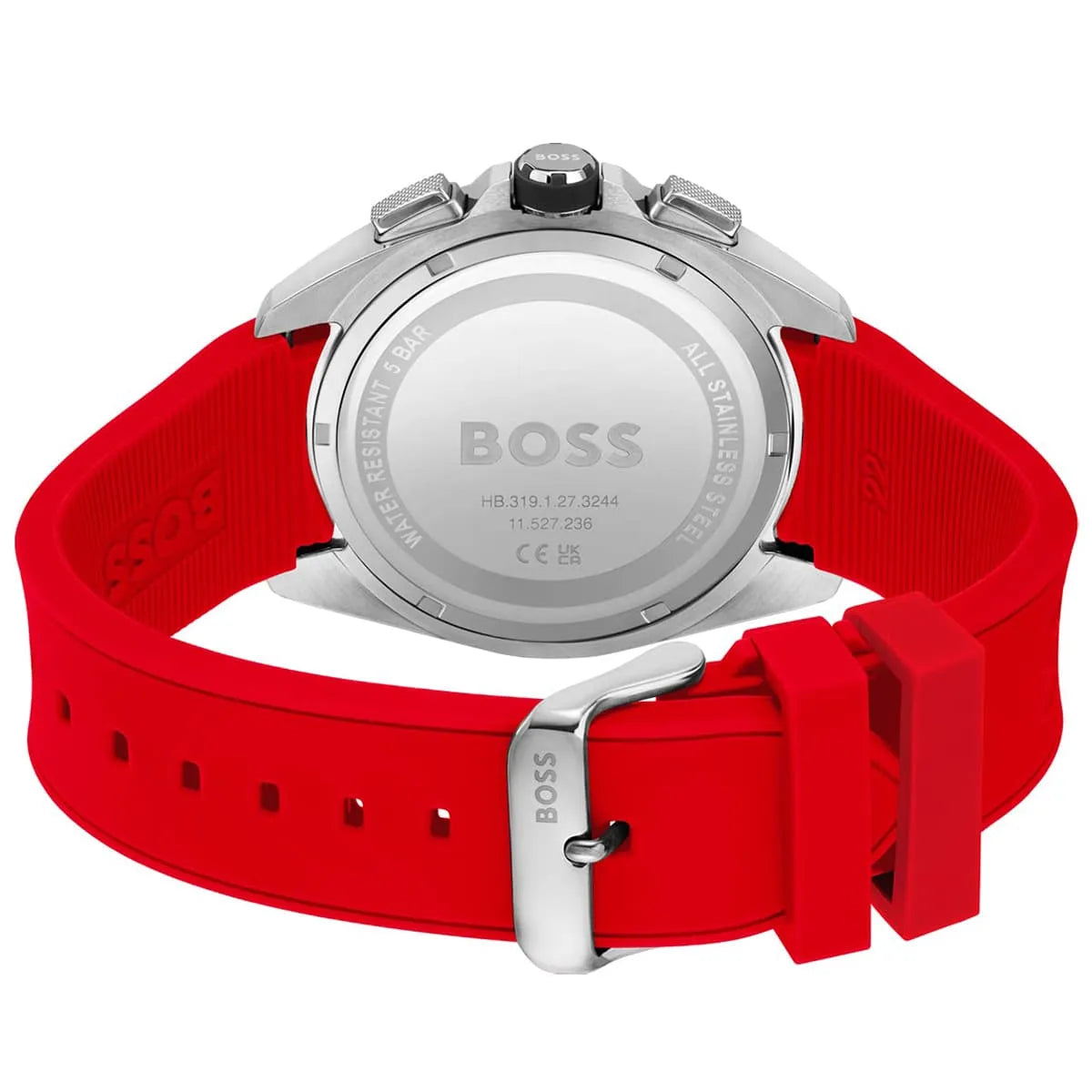 Black pin buckle clasp on Hugo Boss Volane 1513959 black dial watch water resistant 50m