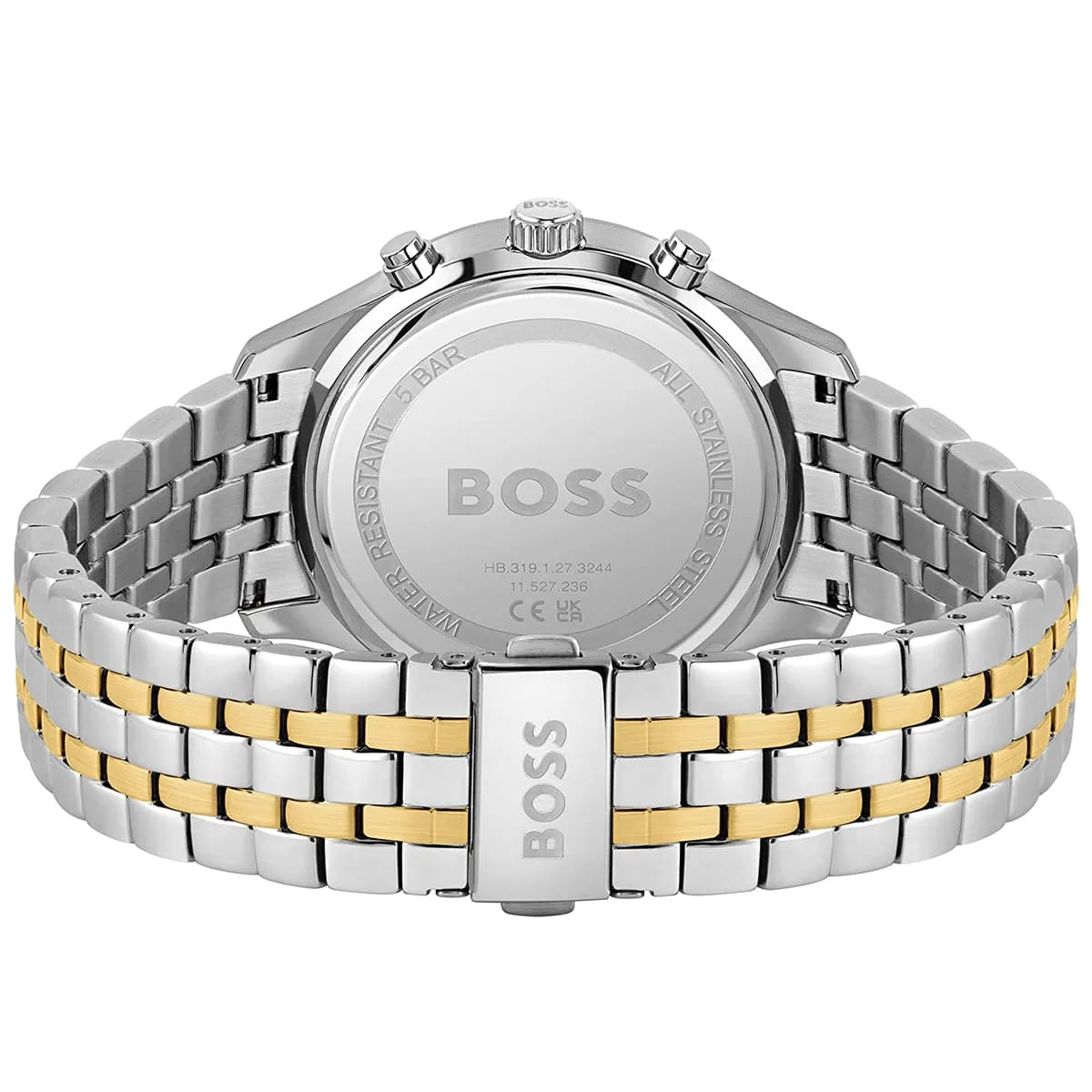 Engraved stainless steel case back of the Hugo Boss Associate 1513976 watch.
