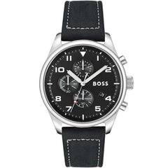 Hugo Boss 1513987 Men's Watch – Silver & Black & Leather | Original Hugo Boss