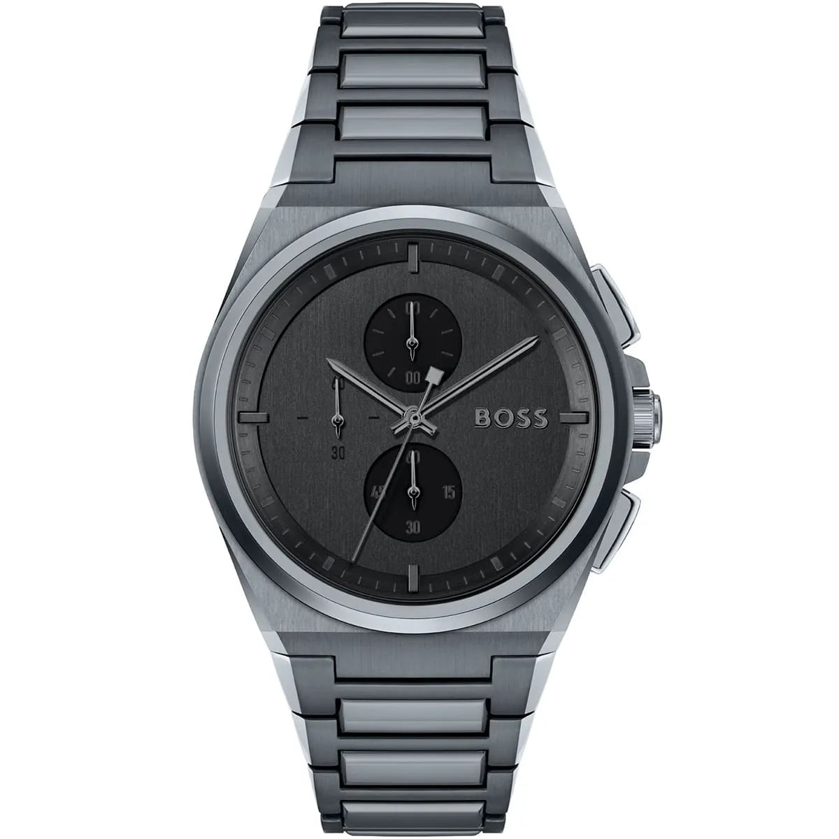 Hugo Boss Steer 1513996 men's watch with gray dial, gray metal strap, and 50m water resistance main view
