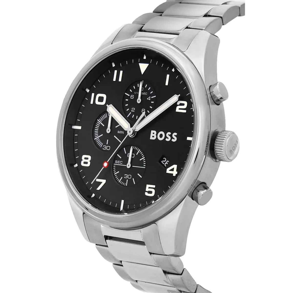Side profile of Hugo Boss View 1514008 showing 11mm thickness and silver finish with 50m water resistance